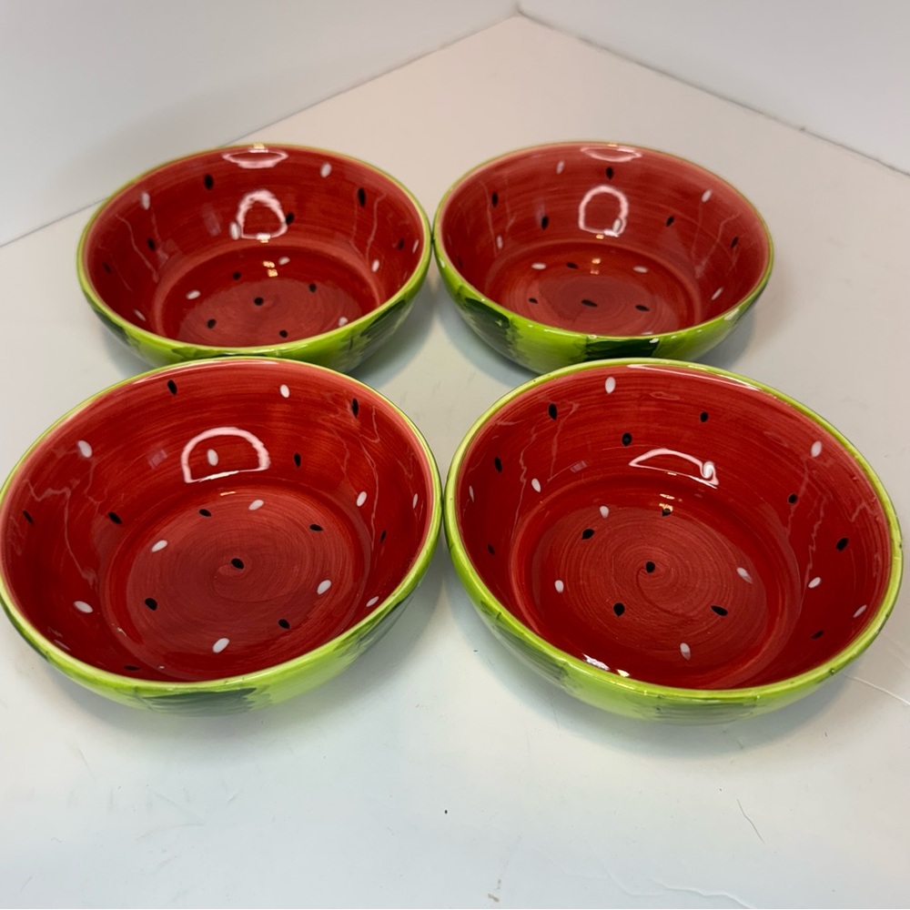 Royal Norfolk Hand Painted Watermelon Stoneware Salad Bowls 5.5", Lot of 4